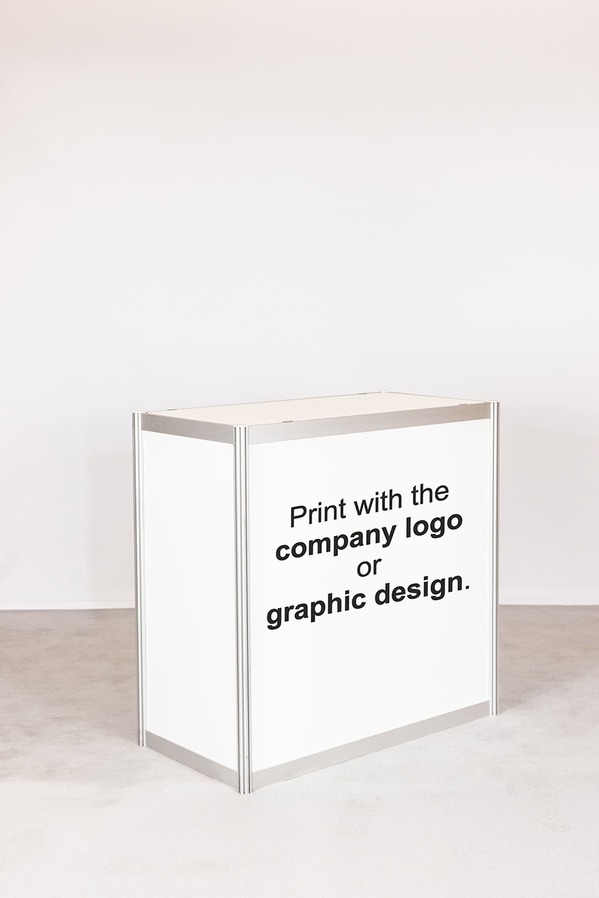 Graphic printing on the front of the info desk