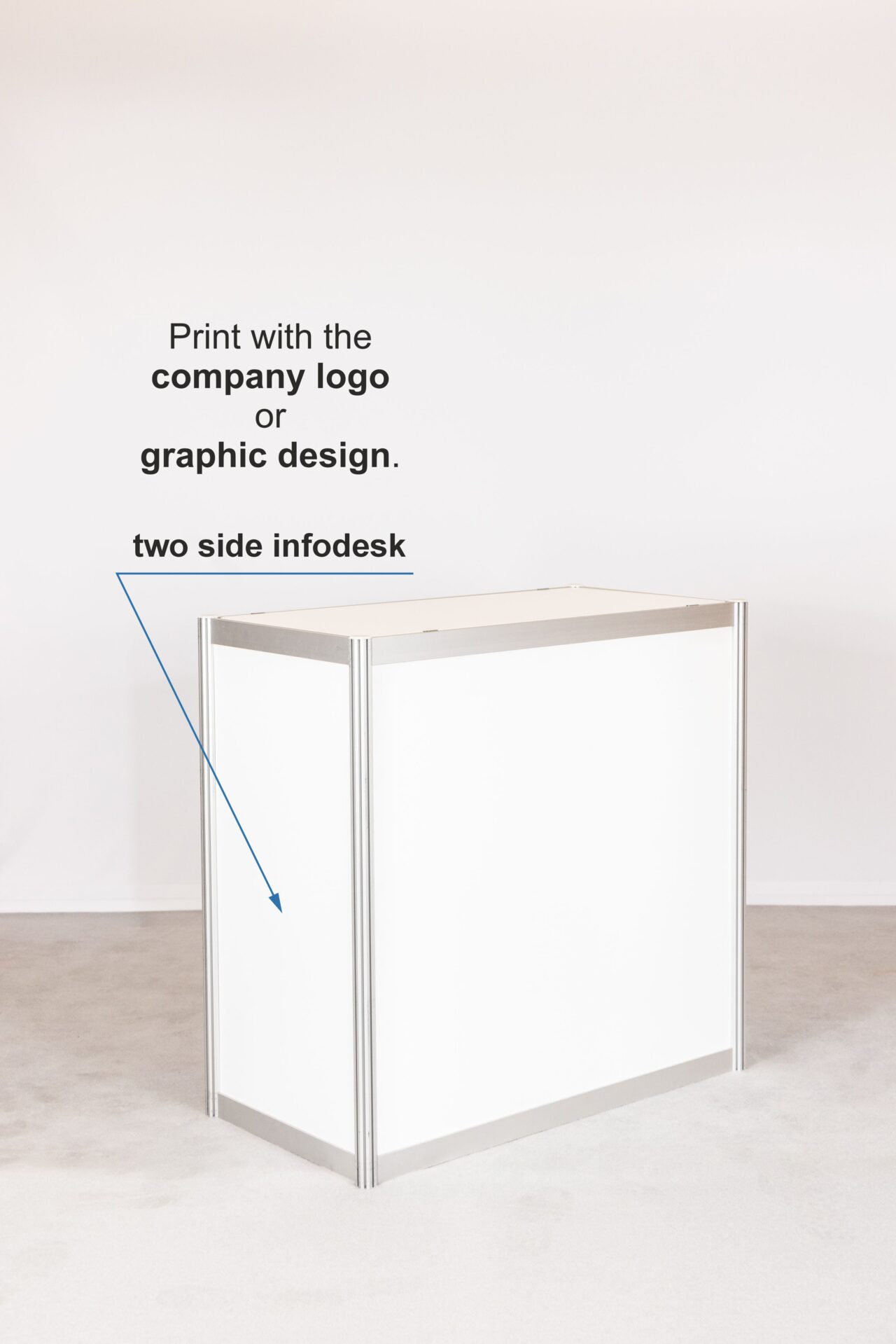 Graphic printing on both sides of the info desk